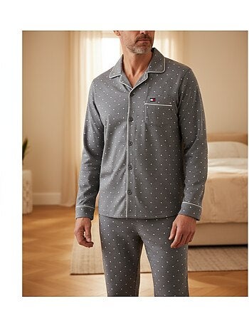 Ozabi ensemble pyjama homme doublé polaire boutonné petits pois