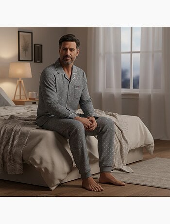 Ozabi ensemble pyjama homme doublé polaire boutonné petits pois