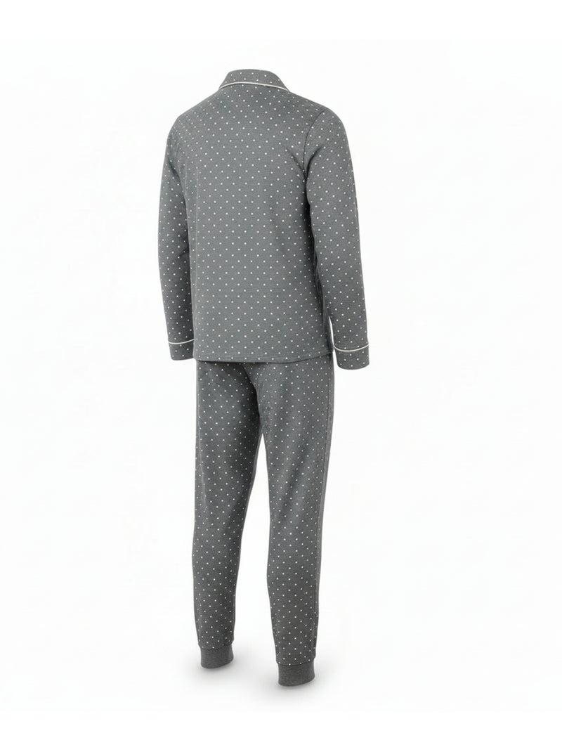 Ozabi ensemble pyjama homme doublé polaire boutonné petits pois Gris - Kiabi