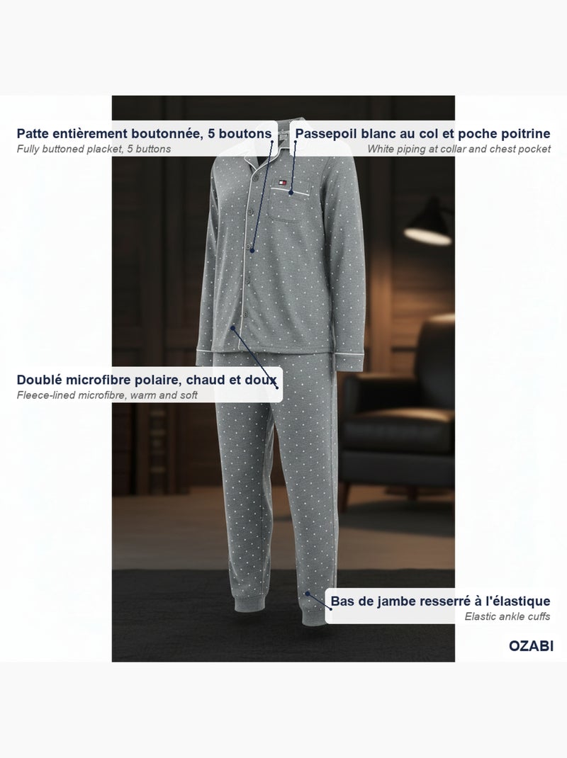 Ozabi ensemble pyjama homme doublé polaire boutonné petits pois Gris - Kiabi