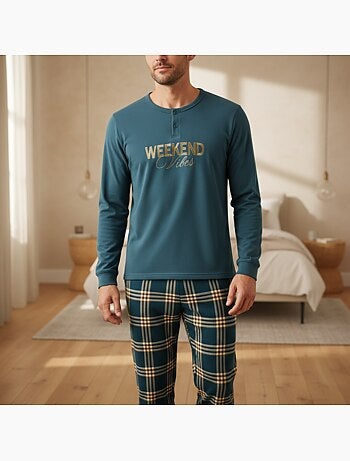 Ozabi ensemble pyjama homme doublé polaire broderie weekend vibes