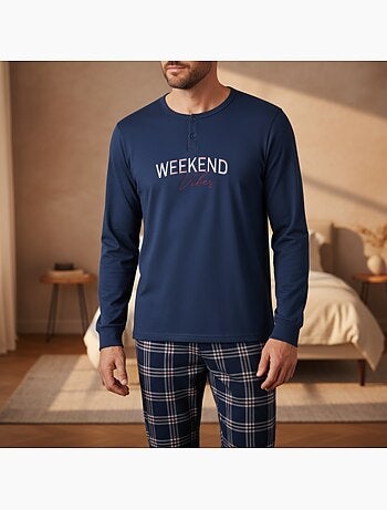 Ozabi ensemble pyjama homme doublé polaire broderie weekend vibes