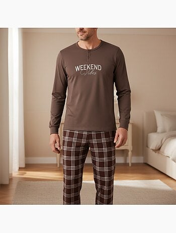 Ozabi ensemble pyjama homme doublé polaire broderie weekend vibes