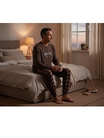 Ozabi ensemble pyjama homme doublé polaire broderie weekend vibes