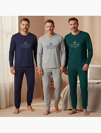 Ozabi ensemble pyjama homme doublé polaire pack de 3 coloris assortis