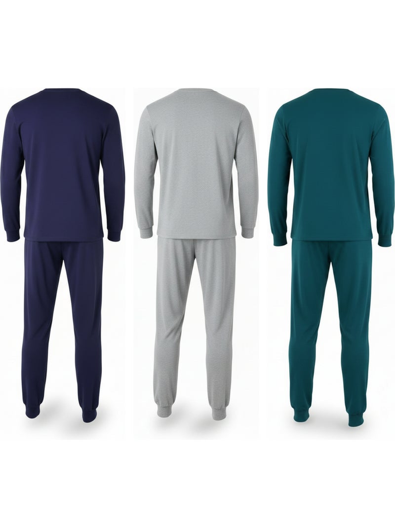 Ozabi ensemble pyjama homme doublé polaire pack de 3 coloris assortis Bleu Gris - Kiabi