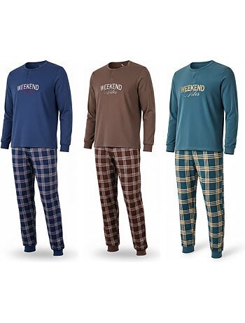 Ozabi ensemble pyjama homme doublé polaire pack de 3 coloris assortis