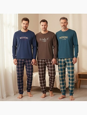 Ozabi ensemble pyjama homme doublé polaire pack de 3 coloris assortis