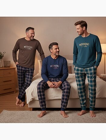 Ozabi ensemble pyjama homme doublé polaire pack de 3 coloris assortis