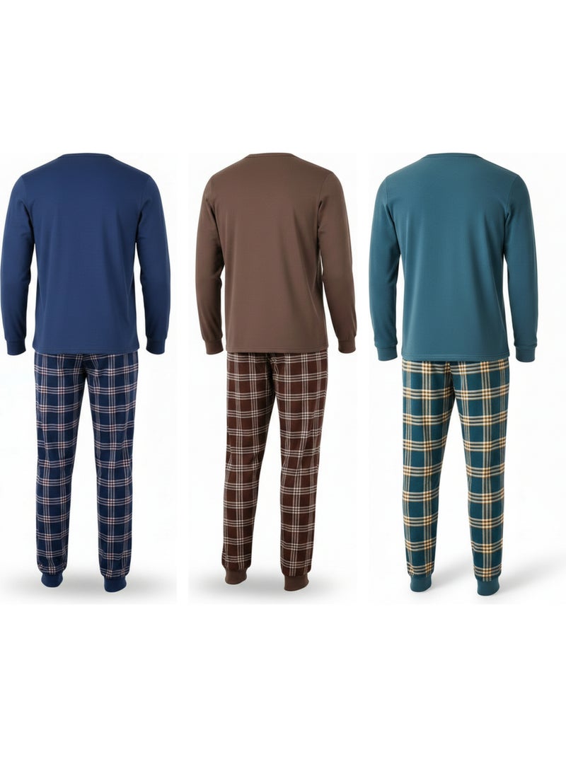 Ozabi ensemble pyjama homme doublé polaire pack de 3 coloris assortis Bleu Marron - Kiabi