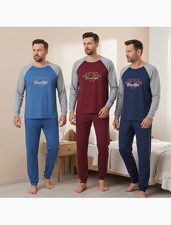 Ozabi ensemble pyjama homme doublé polaire pack de 3 coloris assortis