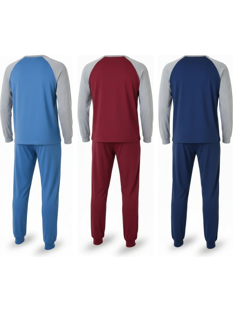 Ozabi ensemble pyjama homme doublé polaire pack de 3 coloris assortis Bleu Rouge - Kiabi
