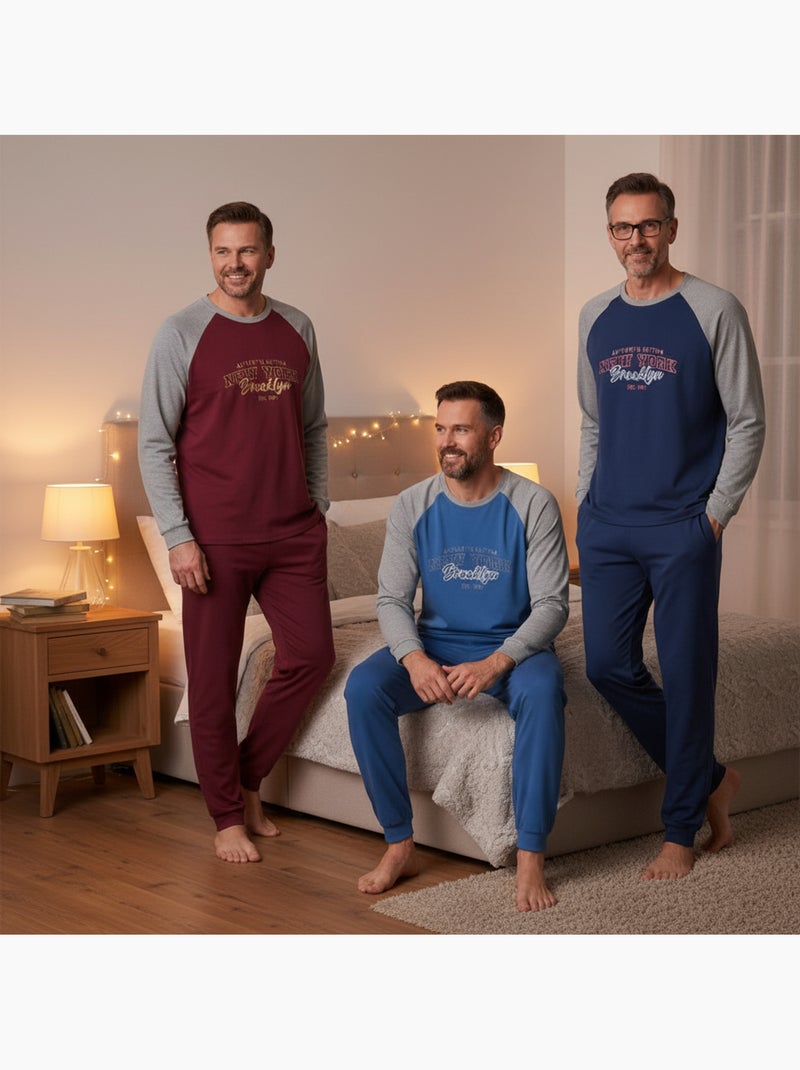 Ozabi ensemble pyjama homme doublé polaire pack de 3 coloris assortis Bleu Rouge - Kiabi