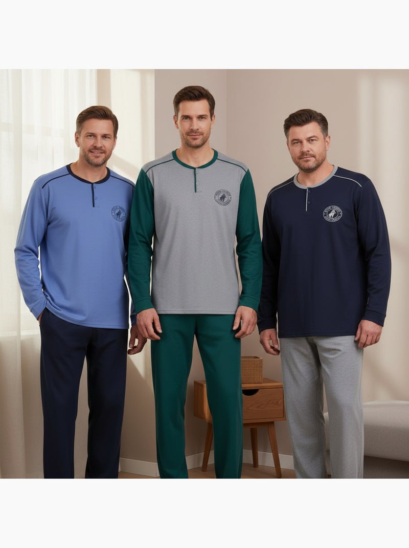 Ozabi ensemble pyjama homme doublé polaire pack de 3 coloris assortis Bleu Vert - Kiabi