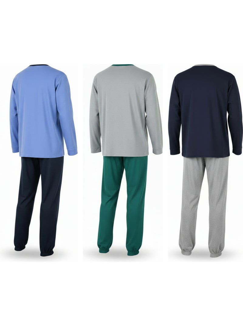Ozabi ensemble pyjama homme doublé polaire pack de 3 coloris assortis Bleu Vert - Kiabi