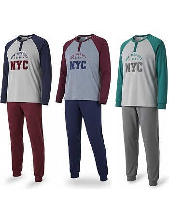 Ozabi ensemble pyjama homme doublé polaire pack de 3 coloris assortis