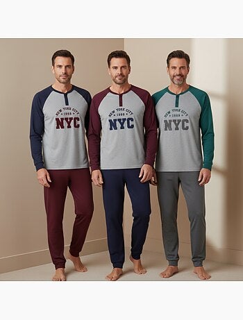 Ozabi ensemble pyjama homme doublé polaire pack de 3 coloris assortis