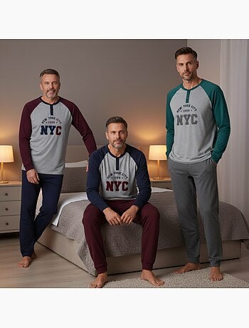 Ozabi ensemble pyjama homme doublé polaire pack de 3 coloris assortis