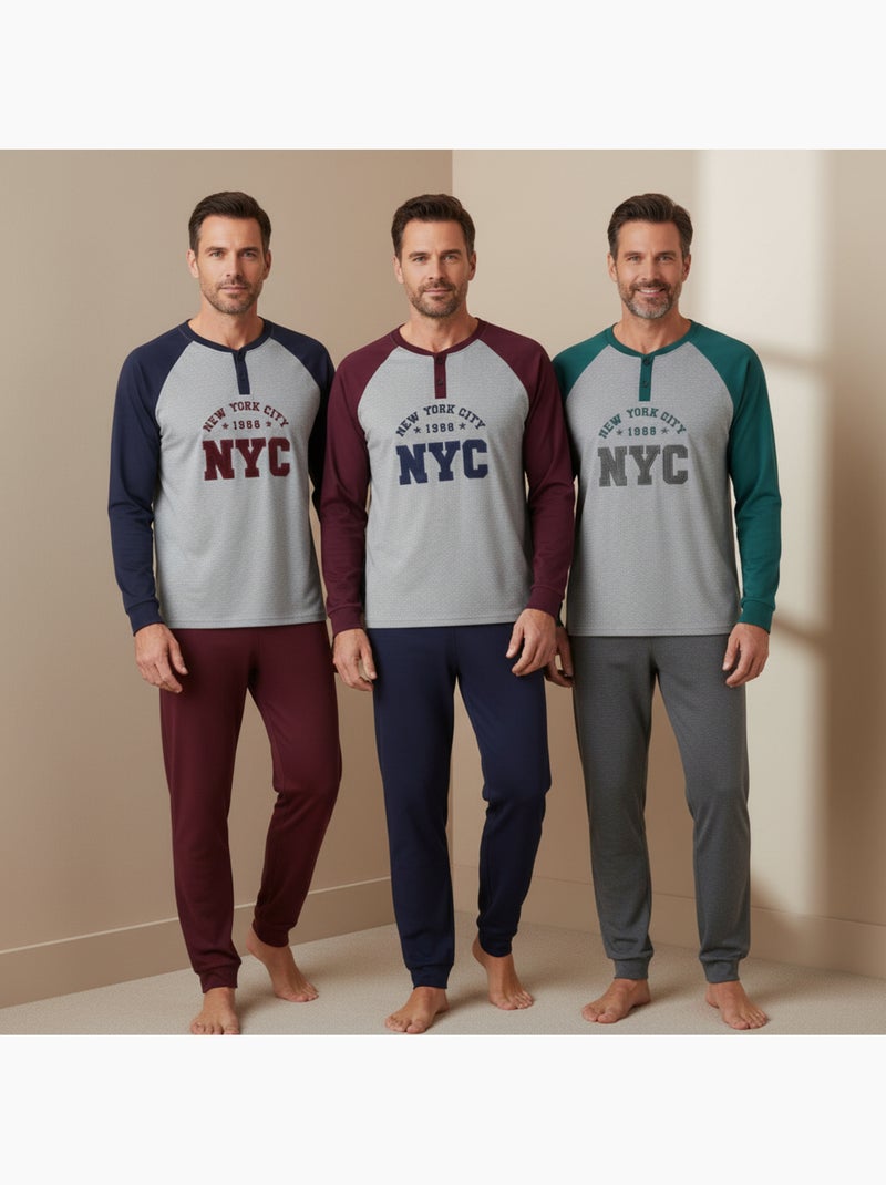 Ozabi ensemble pyjama homme doublé polaire pack de 3 coloris assortis Gris Rouge - Kiabi