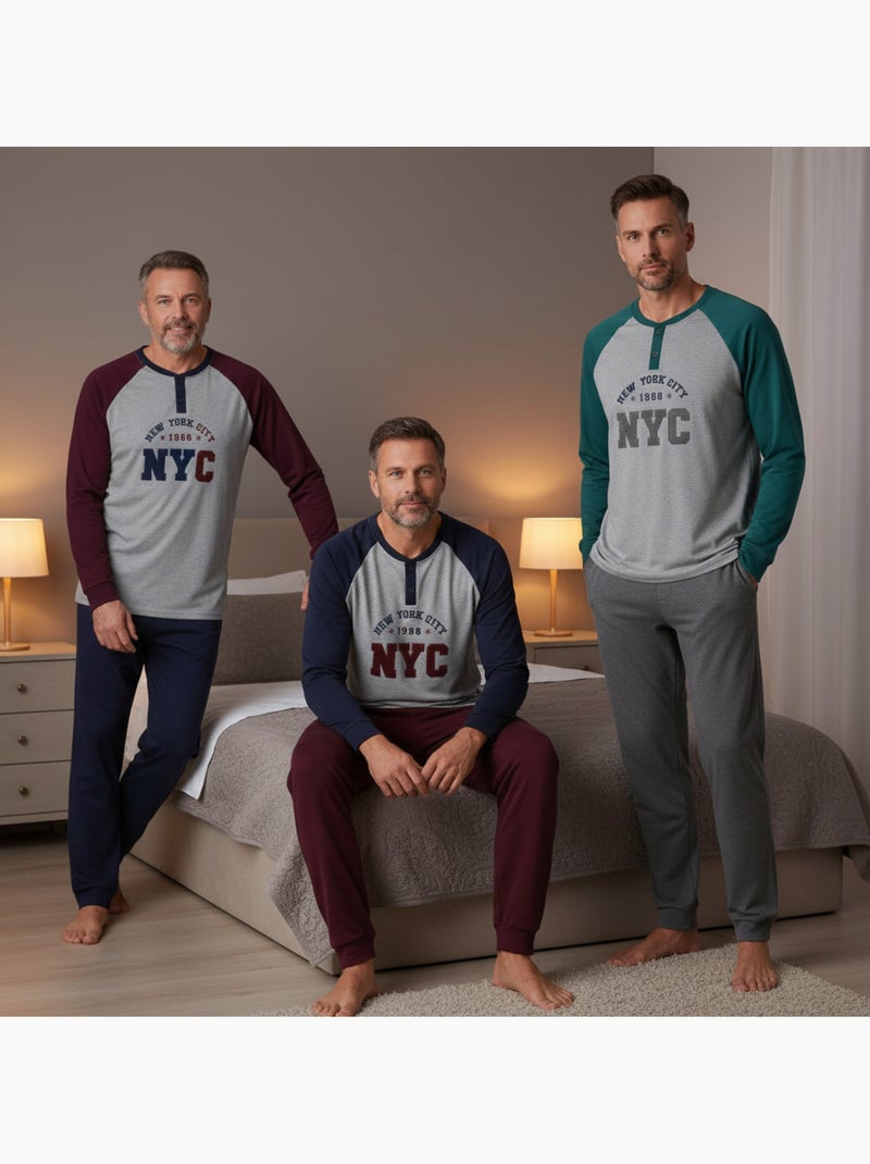 Ozabi ensemble pyjama homme doublé polaire pack de 3 coloris assortis Gris Rouge - Kiabi