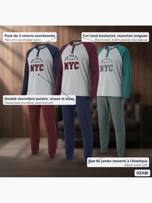 Ozabi ensemble pyjama homme doublé polaire pack de 3 coloris assortis - Kiabi Ozabi ensemble pyjama homme doublé polaire pack de 3 coloris assortis - Kiabi