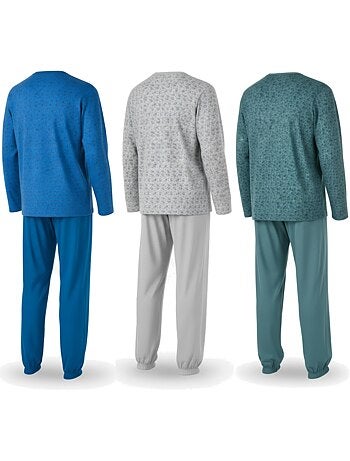 Ozabi ensemble pyjama homme long pack de 3, haut imprimé col boutonné