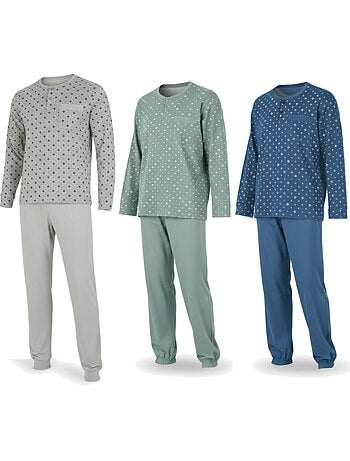 Ozabi ensemble pyjama homme long pack de 3, haut imprimé col boutonné