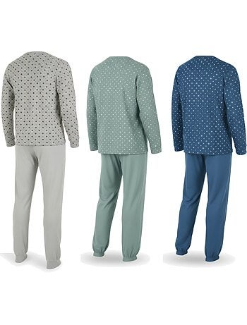 Ozabi ensemble pyjama homme long pack de 3, haut imprimé col boutonné