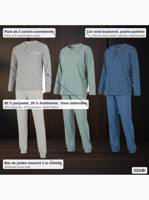 Ozabi ensemble pyjama homme long pack de 3, haut imprimé col boutonné - Kiabi Ozabi ensemble pyjama homme long pack de 3, haut imprimé col boutonné - Kiabi