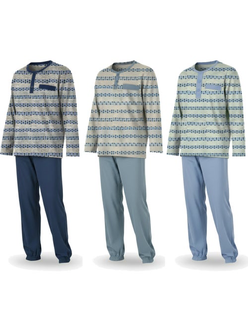 Ozabi ensemble pyjama homme long pack de 3, haut imprimé col boutonné - Kiabi