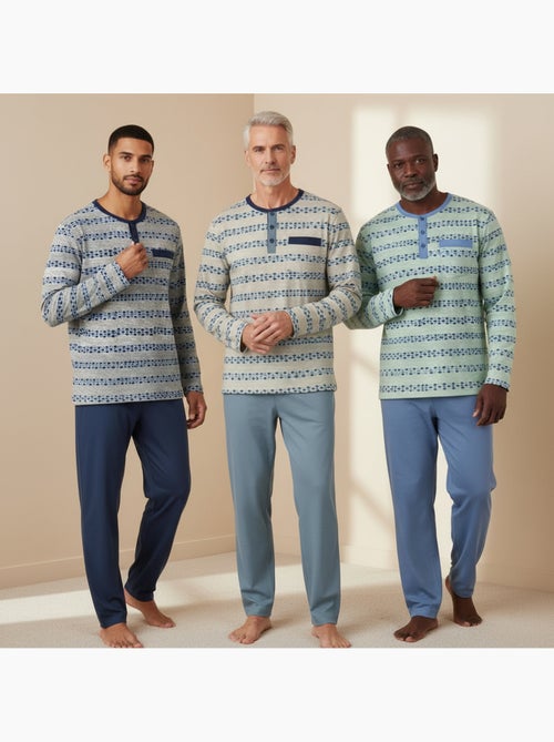 Ozabi ensemble pyjama homme long pack de 3, haut imprimé col boutonné - Kiabi