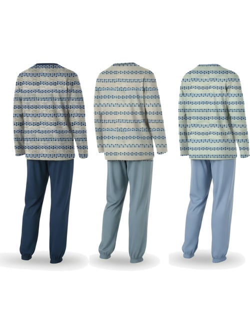 Ozabi ensemble pyjama homme long pack de 3, haut imprimé col boutonné - Kiabi