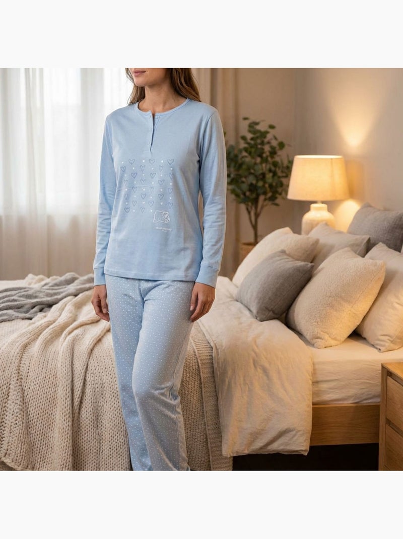 OZABI Ensemble Pyjama Long Femme Haut Manches Longues Bleu - Kiabi