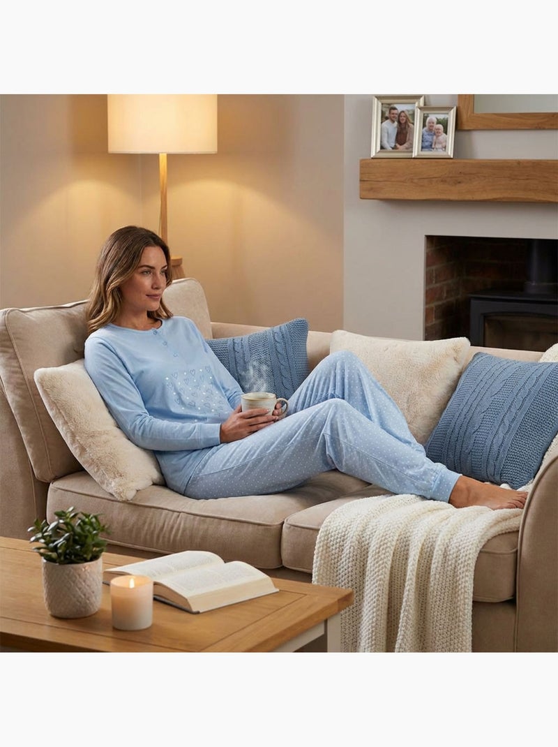 OZABI Ensemble Pyjama Long Femme Haut Manches Longues Bleu - Kiabi