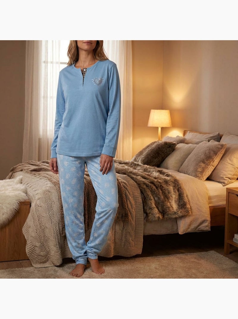 OZABI Ensemble Pyjama Long Femme Haut Manches Longues Bleu - Kiabi