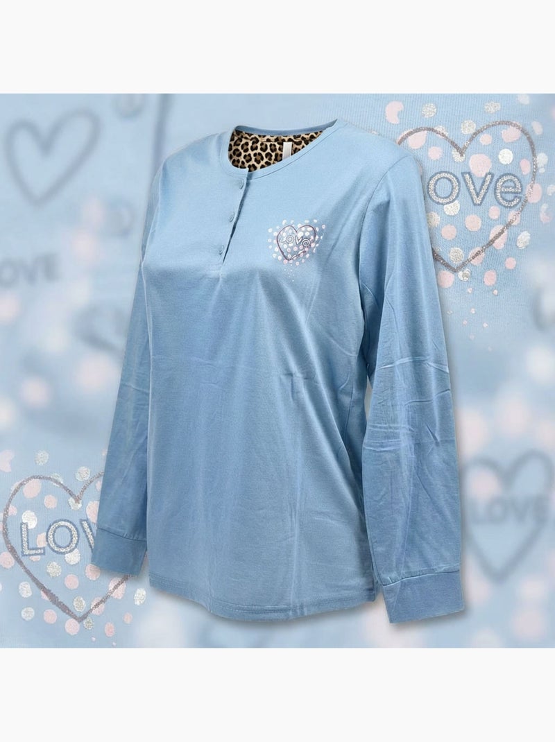 OZABI Ensemble Pyjama Long Femme Haut Manches Longues Bleu - Kiabi