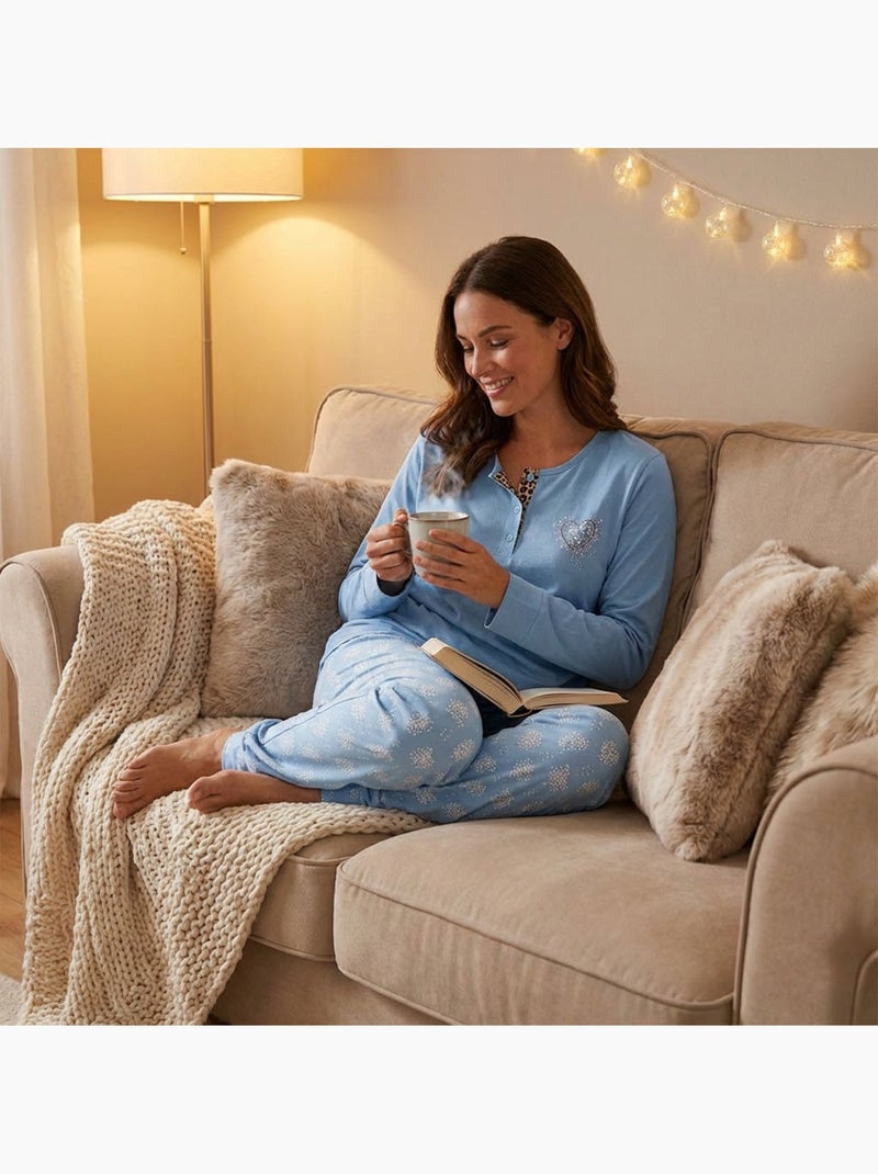 OZABI Ensemble Pyjama Long Femme Haut Manches Longues Bleu - Kiabi