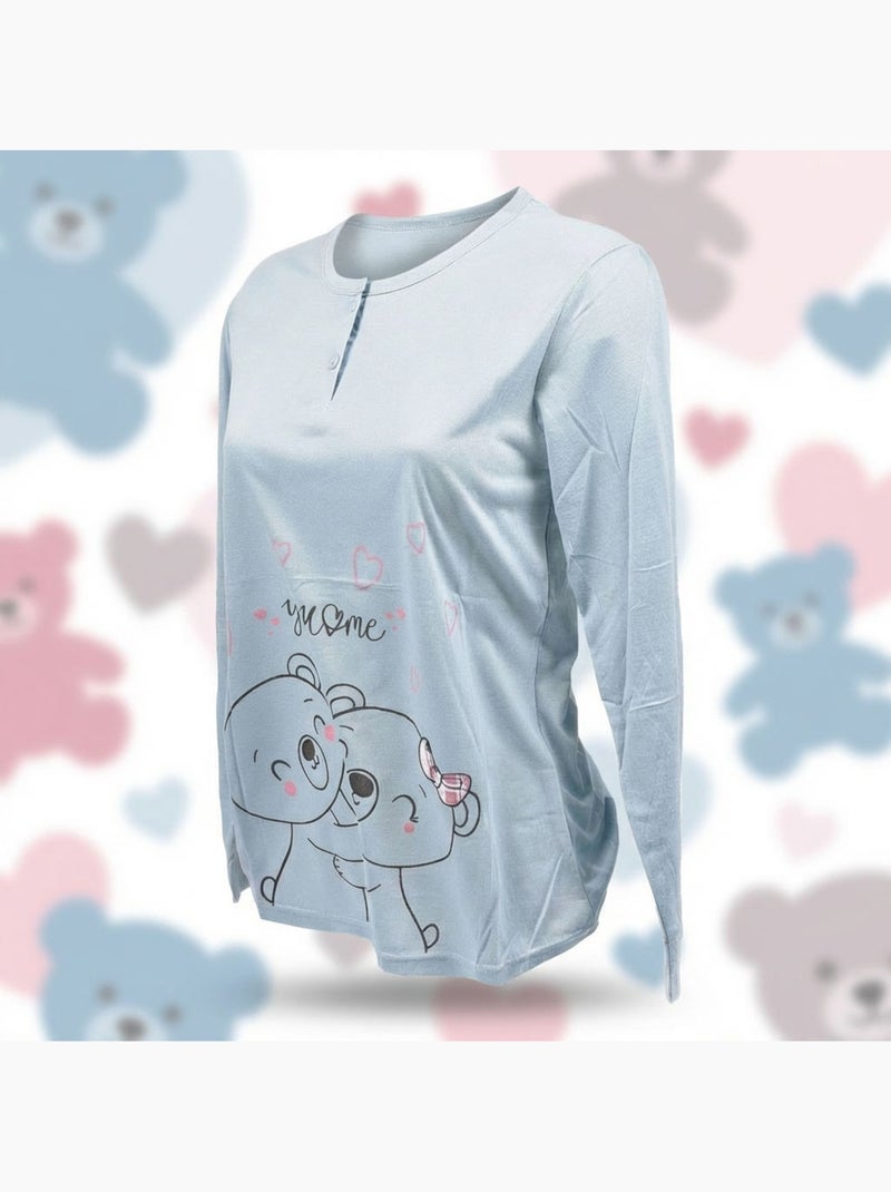 OZABI Ensemble Pyjama Long Femme Haut Manches Longues Bleu - Kiabi