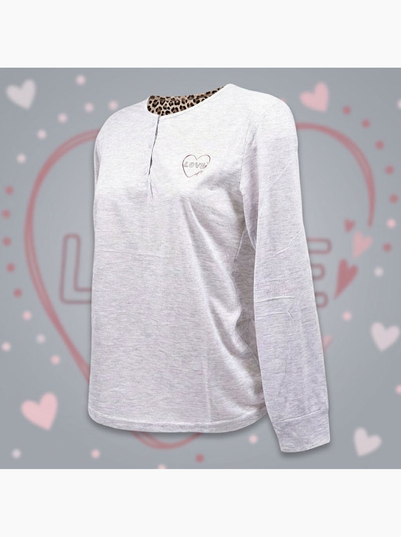 OZABI Ensemble Pyjama Long Femme Haut Manches Longues Gris - Kiabi