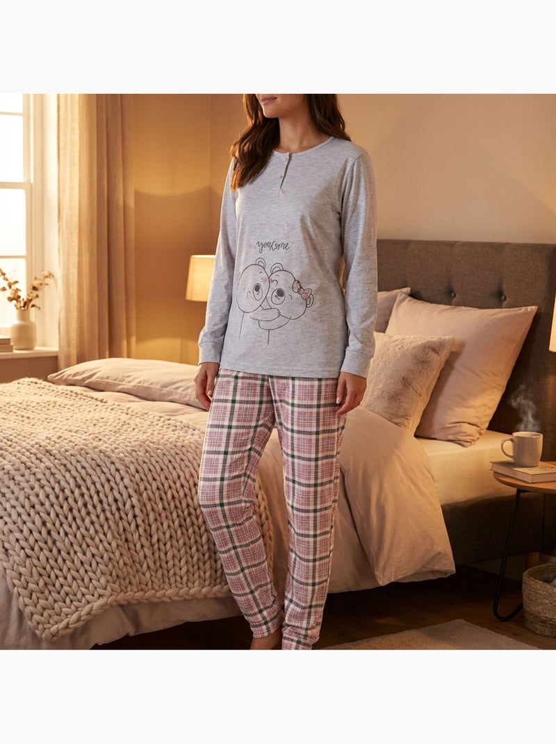 OZABI Ensemble Pyjama Long Femme Haut Manches Longues Gris - Kiabi