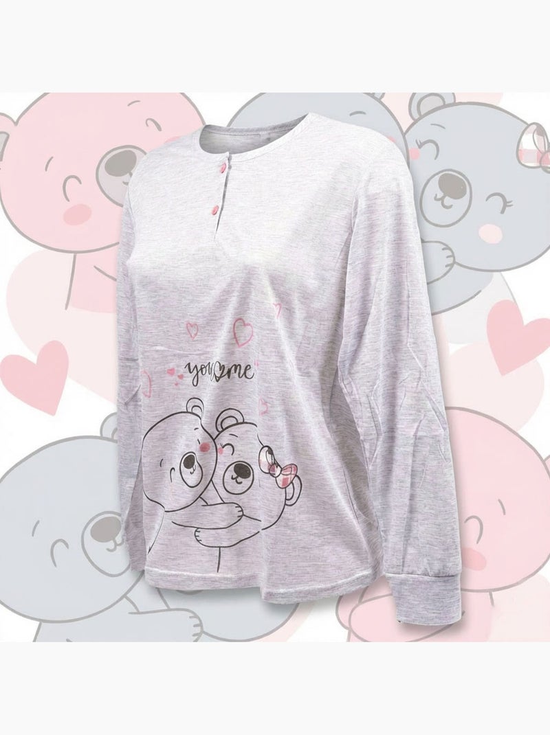 OZABI Ensemble Pyjama Long Femme Haut Manches Longues Gris - Kiabi