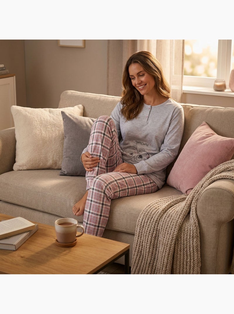 OZABI Ensemble Pyjama Long Femme Haut Manches Longues Gris - Kiabi