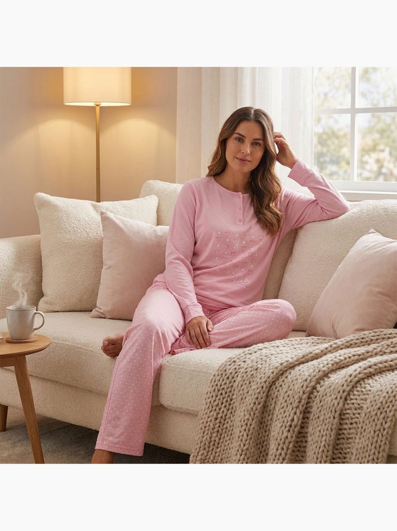 OZABI Ensemble Pyjama Long Femme Haut Manches Longues Rose - Kiabi