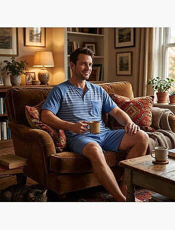 OZABI Ensemble Pyjama Pyjama Court Homme Coton