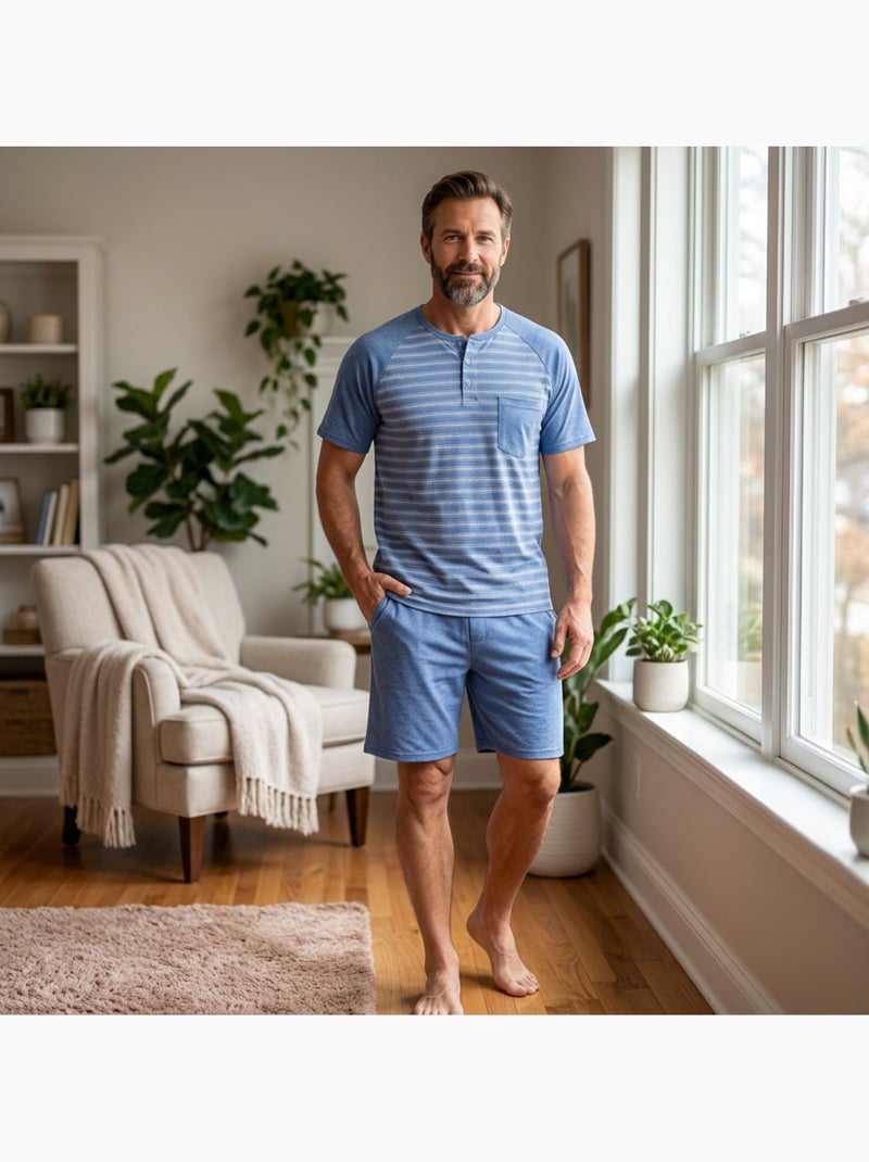 OZABI Ensemble Pyjama Pyjama Court Homme Coton Bleu marine - Kiabi