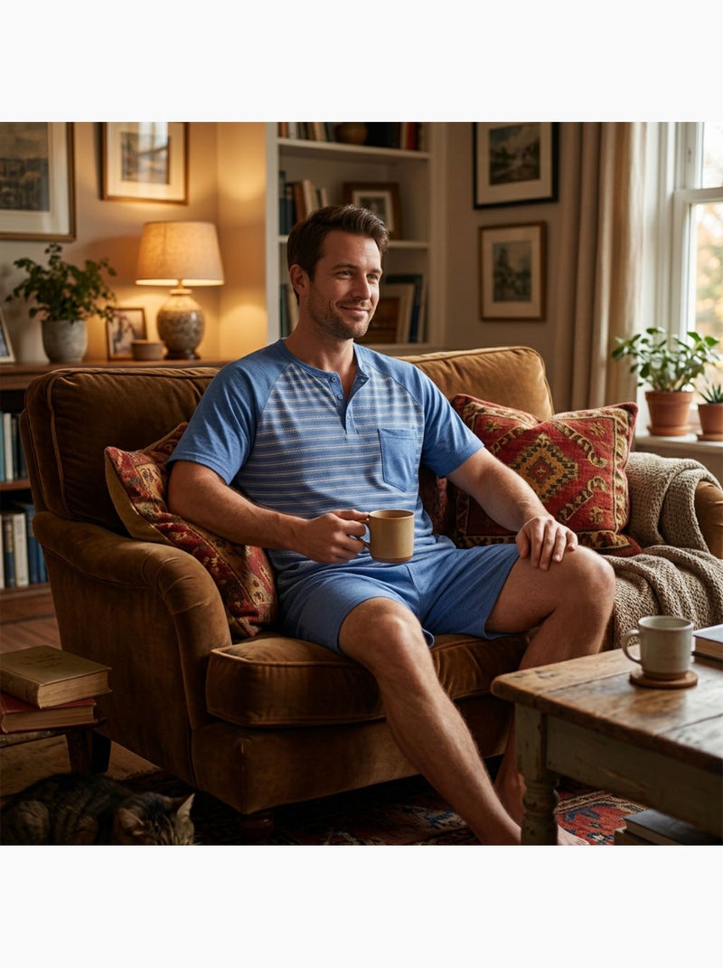 OZABI Ensemble Pyjama Pyjama Court Homme Coton Bleu marine - Kiabi