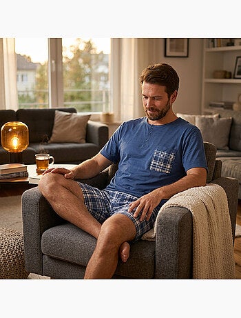 OZABI Ensemble Pyjama Pyjama Court Homme Coton