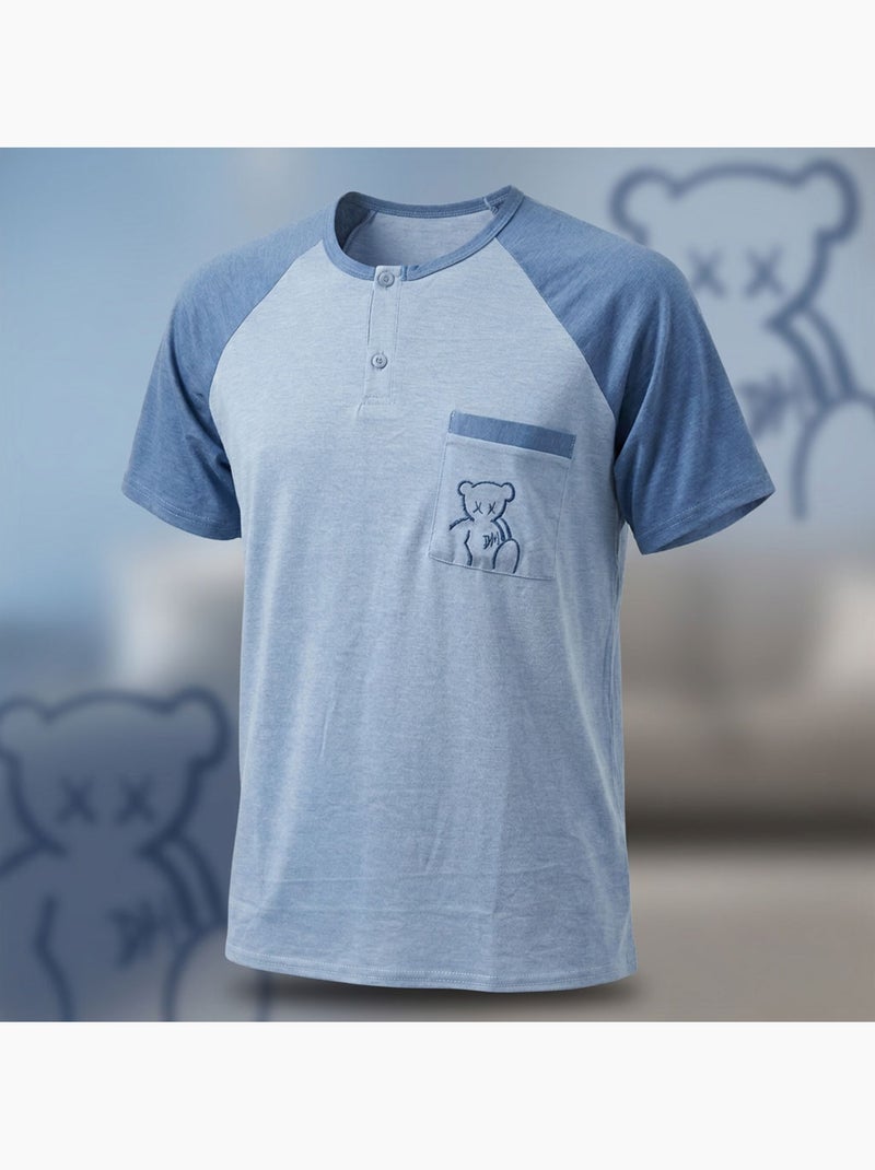 OZABI Ensemble Pyjama Pyjama Court Homme Coton Bleu - Kiabi