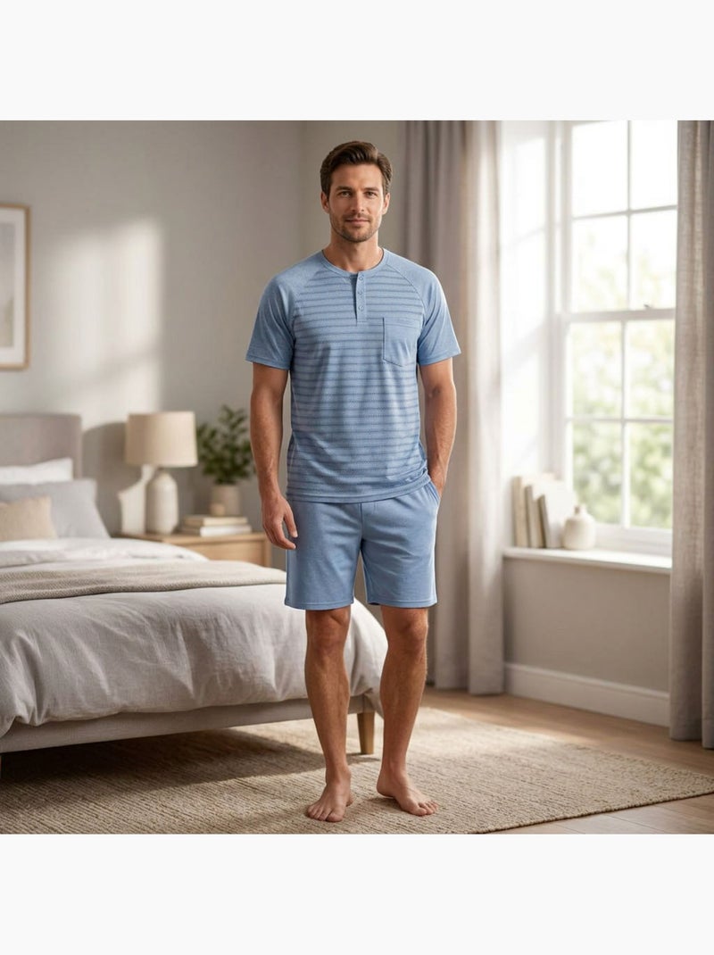OZABI Ensemble Pyjama Pyjama Court Homme Coton Bleu - Kiabi