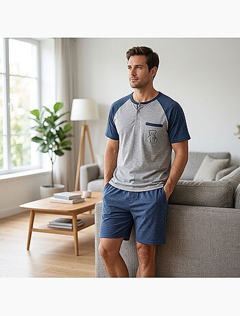 OZABI Ensemble Pyjama Pyjama Court Homme Coton